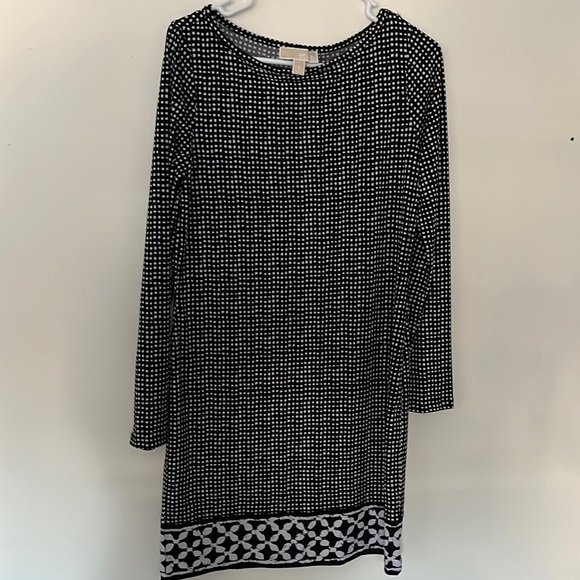 Michael Kors Checkered Printed Long Sleeve Boat Neck Slip Mini Dress